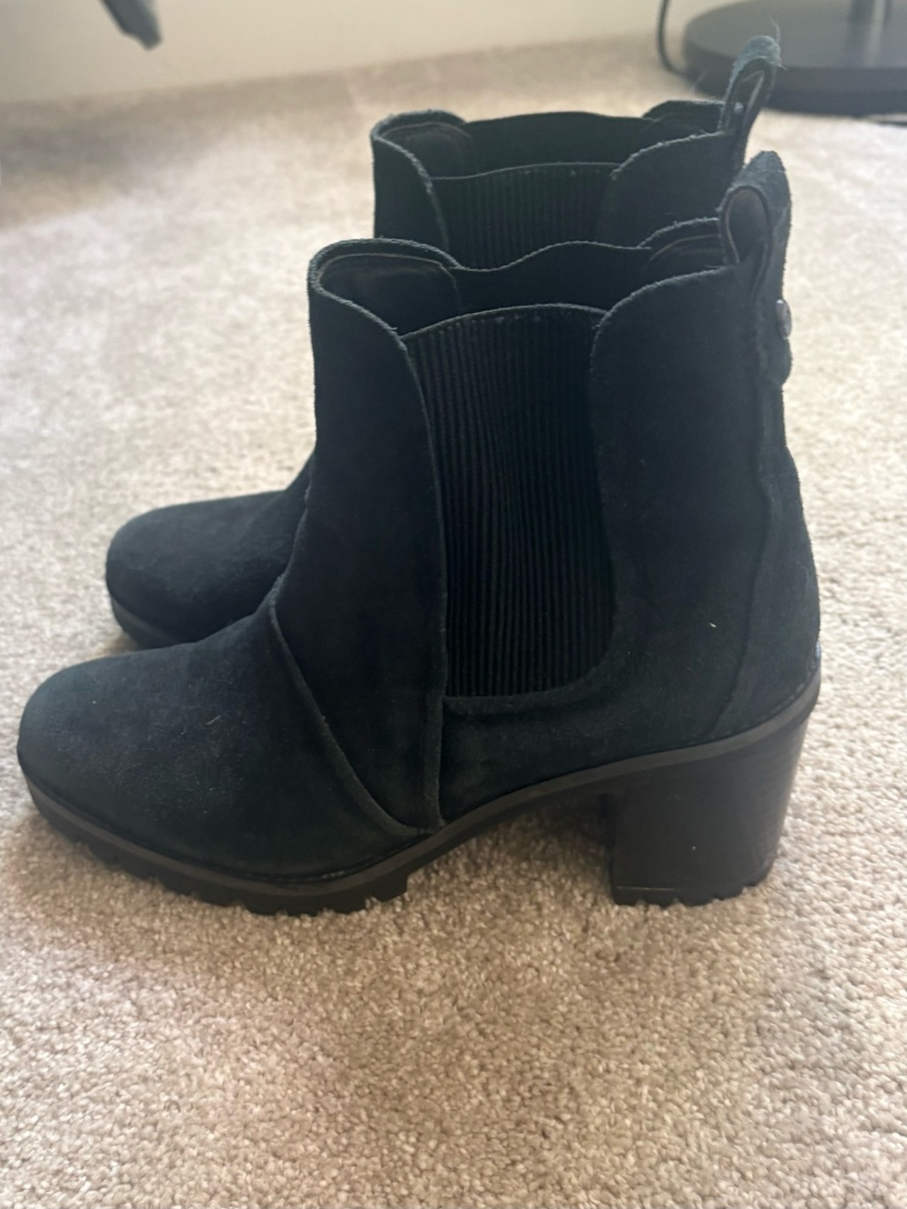 Black Suede Block Heel Chelsea Boots - Women
